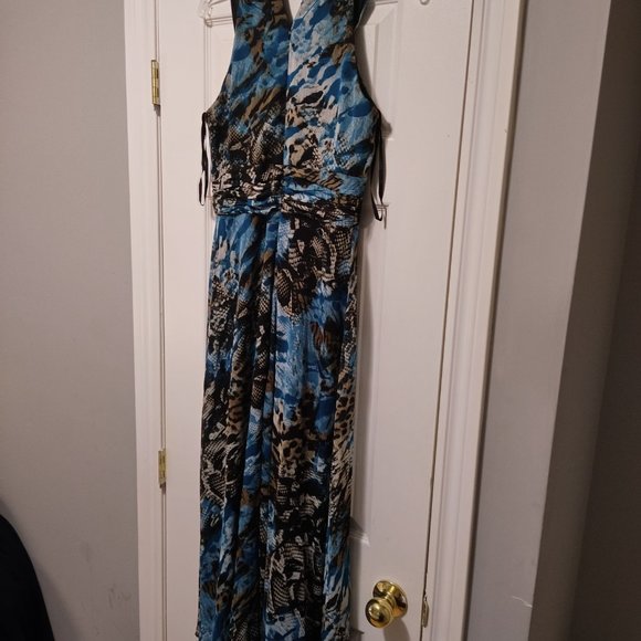 Laura Petites blue floral sleeveless dress with front ribbon / tail - Picture 5 of 8